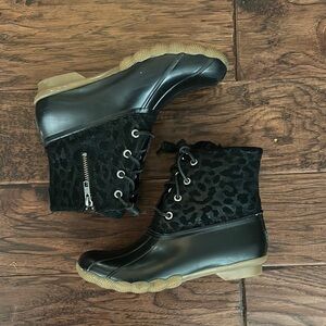 Sperry Black Leopard Women's Boots- FLAWED